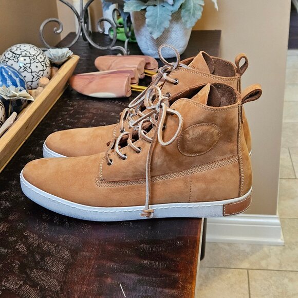 Blackstone Men's "DM-51" Leather/Nubuck High Top Sneakers, Tan, Sz 12 (EU 46) - Picture 3 of 16